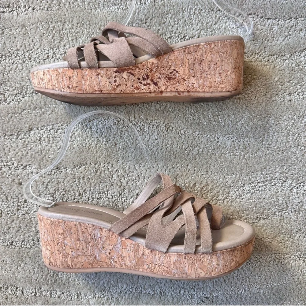 Donald J. Pliner Interwoven Strappy Suede Platform Cork Slip On Sandals Tan Sz 8